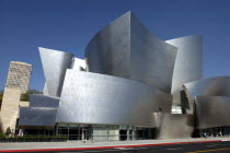 The Walt Disney Concert Hall modern silver exterior designed by Frank Gehry