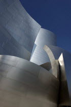 The Walt Disney Concert Hall modern silver exterior designed by Frank Gehry