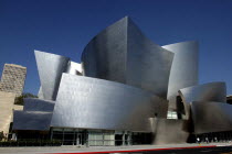 The Walt Disney Concert Hall modern silver exterior designed by Frank Gehry