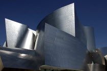 The Walt Disney Concert Hall modern silver exterior designed by Frank Gehry