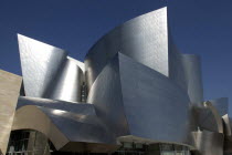 The Walt Disney Concert Hall modern silver exterior designed by Frank Gehry