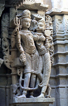 Decorative carved marble figures at one of the Dilwara Temples