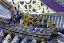 Close up of decorative roof carvings in the ancient grounds where Confucius practiced Qufu