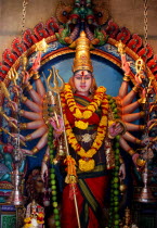 Sri Mariamman Temple. Detail of brightly coloured Hindu statue