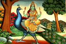 Sri Mariamman Temple. Detail of brightly coloured Hindu painting dating from 1862