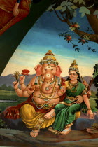 Sri Mariamman Temple. Detail of brightly coloured Hindu painting dating from 1862