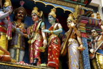 Sri Mariamman Temple. Detail of brightly coloured Hindu carvings dating from 1862