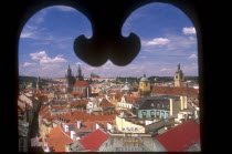 View over city seen through arch