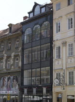 Art Nouveau facade of Trubarjev Antikvariat bookshop