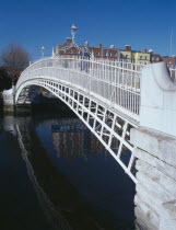 View along Halfpenny Bridge over the River Liffey