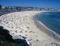 View over busy Bondi Beach