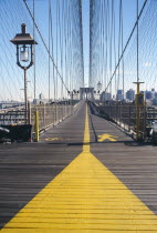 View along pedestrian walkway of Brooklyn Bridge