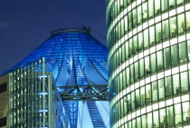 Potsdamer Platz. City architecture and The Sony Centre illuminated at night