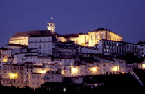 University illuminated at dusk