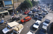 Street scene and congested traffic.