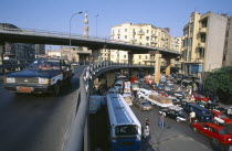 City view of busy roads and congested traffic