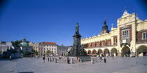 View across Rynek Glowny or Grand Square and the sixteenth century Renaissance Cloth Hall covered market.