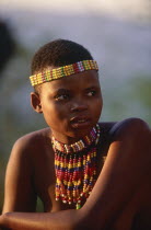 Zulu woman with an ujelasi necklace and head band