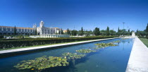 Jeronimos Monastery with waterlilly pool in foreground.