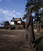 Ming Mangs Mausoleum  stone statues in paved forecourt  steps