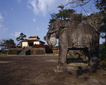 Ming Mangs Mausoleum  stone elephant in paved forecourt  steps