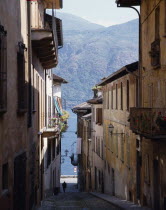 Cannobio. Steep cobbled street leading down to lake