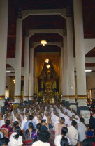 Hill tribe boys novice monk ordination candidates and families at the pre ordination ceremony at Wat Phra Singh