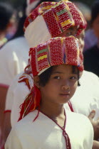 Portrait of a Sgaw Karen girl in traditional umarried females attire