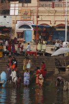 Dashaswamedh Ghat with early morning bathers in the Ganges River