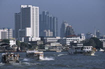 Crowded ferries on the Chao Phraya river