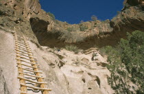 Wooden ladder into Anasazi Indian cave dwelling in the national monument