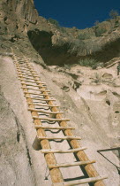 Wooden ladder into Anasazi Indian cave dwelling in the national monument