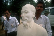 Stone bust statue of Ho Chi Minh.