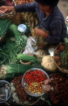 Looking down on a stall at the vegetable market.