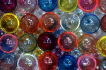 Coloured glassware for Tet  viewed from above.