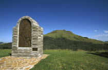 Memorial at battle fields  Majuba Mountain in background.