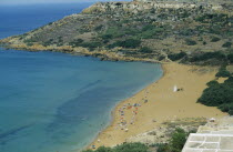 View over bay  sandy beach and coastline