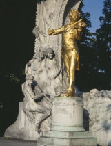 City Park. Golden Johan Strauss statueStadtpark