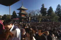 New Years Holiday worshippers crowd the steps of Narita San TempleNarita