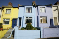 Brightly coloured terraced houses on Bear Road