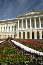 Mikhailovsky Palace now the Russian Museum with flowerbeds in the foreground