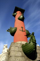 Angled view of Rostral Column with anchor motif and figureheads on boat bows