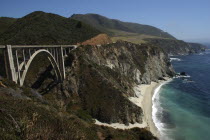 Pacific Coast Highway. View of Bixby Bridge and coastline