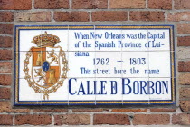 French Quarter. Historical mural on the wall explaining the history of the Borbon street name