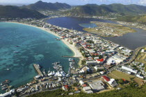 Aerial view over port and bay