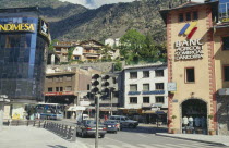 Street scene with traffic  banks and McDonalds.