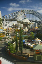 View toward Harbour Bridge and the Opera House from Luna Park amusements