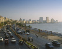 Marine Drive at dusk cars on dual carriageway  skyscrapers beyond