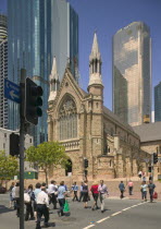 People crossing over a road in front of St Stephens Cathedral.Tourism  Travel  Holidays  State Capital