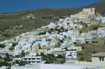 Ermoupolis. The Ano Sypros Catholic quater with mountains behind.